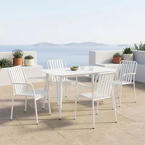 Τραπεζαρία Heven Vista pakoworld σετ 5τεμ λευκό αλουμίνιο 120x70x72εκ