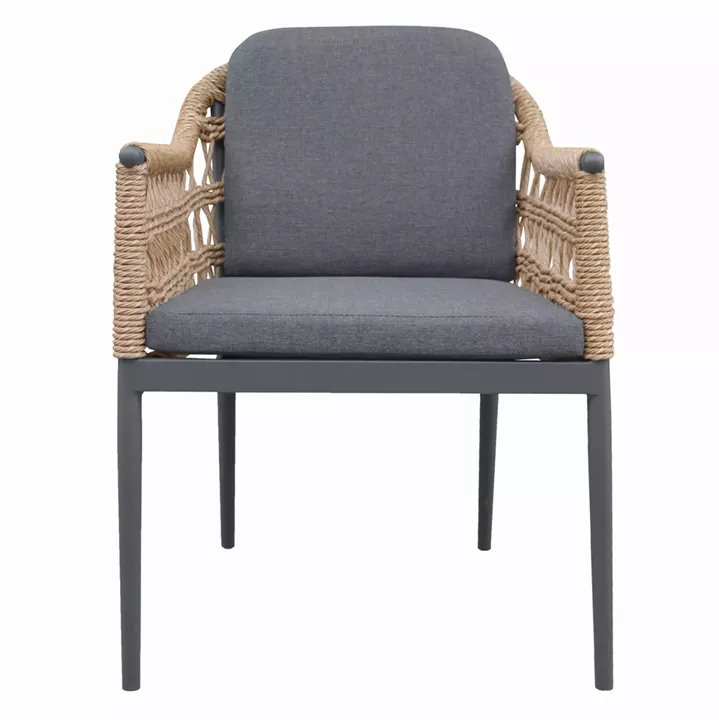 DINING CHAIR BOXER HM6556.01 ALUMINUM & CUSHIONS IN GREY--TWIST WICKER 61x59x78.5Hcm.
