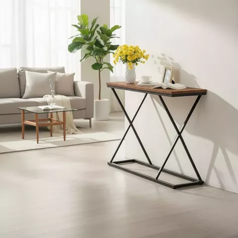 Κονσόλα Glimmer pakoworld καρυδί με μαύρο μέταλλο 100x30x80εκ