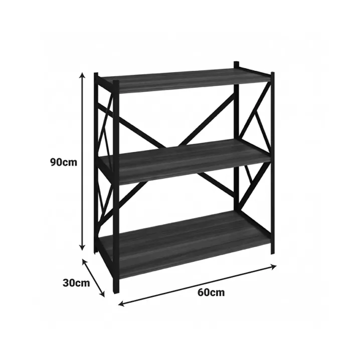Ραφιέρα επιδαπέδια Althea pakoworld oak με μαύρο μέταλλο 60x30x90εκ