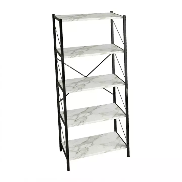 Βιβλιοθήκη Bimblem pakoworld λευκό μαρμάρου με μαύρο μέταλλο  60x30x150εκ