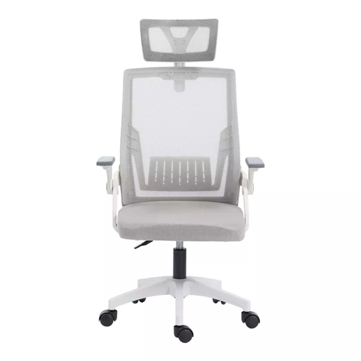 Καρέκλα γραφείου Plymot pakoworld λευκή - mesh γκρι 48x58x112-122εκ