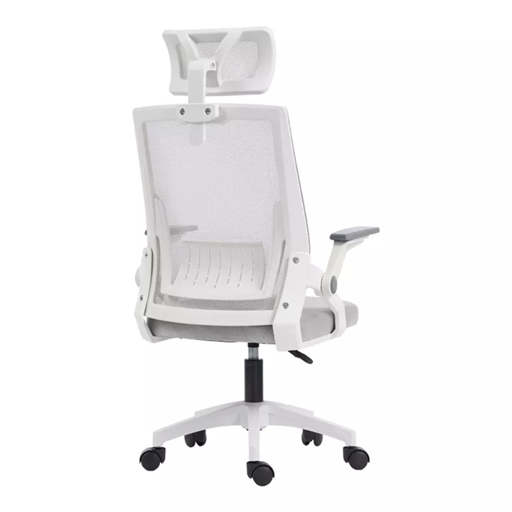 Καρέκλα γραφείου Plymot pakoworld λευκή - mesh γκρι 48x58x112-122εκ