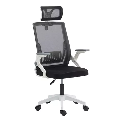 Καρέκλα γραφείου Plymot pakoworld λευκή - mesh μαύρο 48x58x112-122εκ