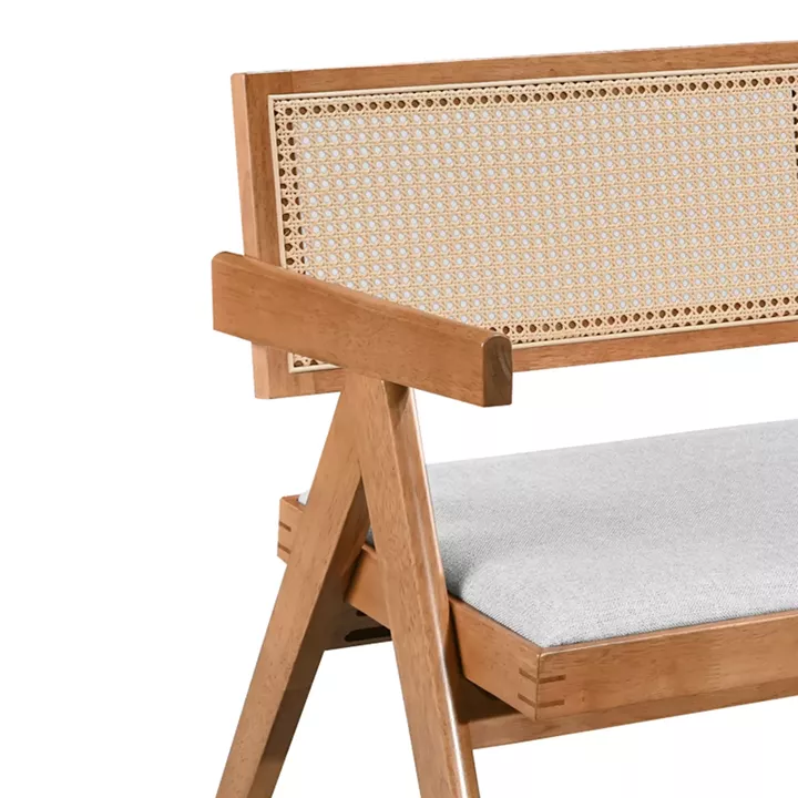 Καναπές Winslow pakoworld διθέσιος ξύλο rubberwood σε ανοιχτό καρυδί χρώμα-ύφασμα ανοιχτό γκρι 130x60x77.5εκ