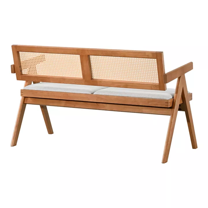 Καναπές Winslow pakoworld διθέσιος ξύλο rubberwood σε ανοιχτό καρυδί χρώμα-ύφασμα ανοιχτό γκρι 130x60x77.5εκ