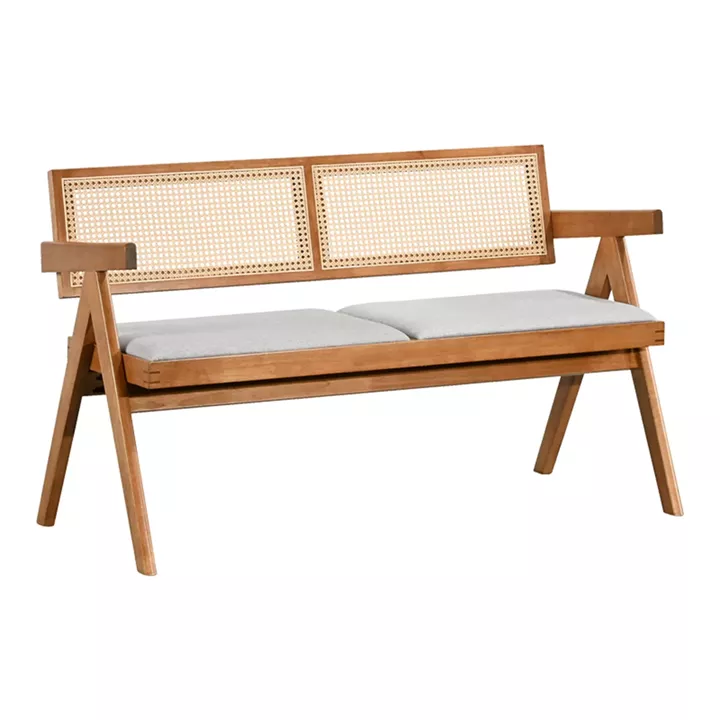 Καναπές Winslow pakoworld διθέσιος ξύλο rubberwood σε ανοιχτό καρυδί χρώμα-ύφασμα ανοιχτό γκρι 130x60x77.5εκ