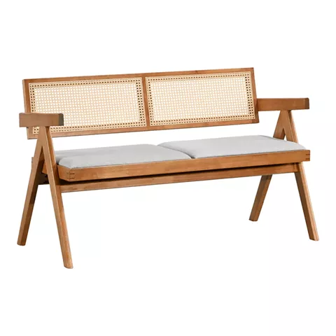 Winslow pakoworld rubberwood 2-seater sofa in light walnut color-light grey fabric 130x60x77.5cm