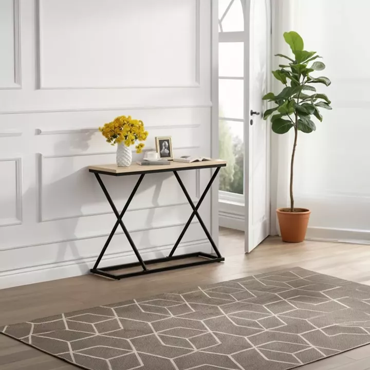 Κονσόλα Glimmer pakoworld σε φυσικό απόχρωση με μαύρο μέταλλο 100x30x80εκ