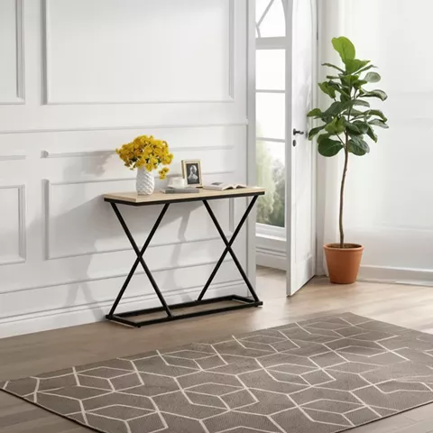 Κονσόλα Glimmer pakoworld σε φυσικό απόχρωση με μαύρο μέταλλο 100x30x80εκ