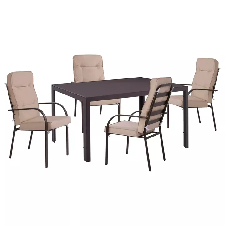 OUTDOOR DINING SET 5PCS ENDIKA HM21011 DINING CHAIRS WITH CUSHIONS & TABLE 150x90cm BROWN