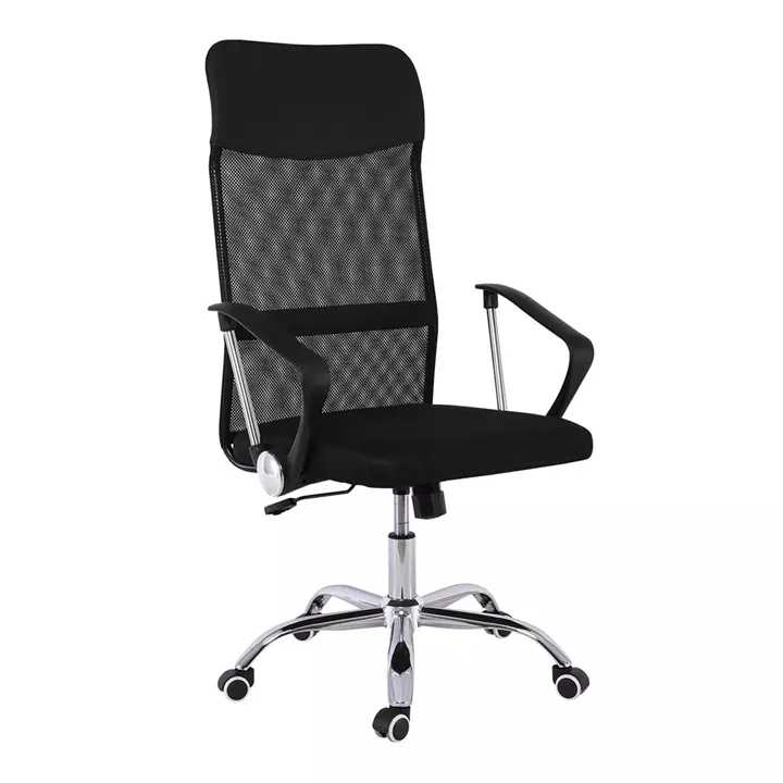 BF2400-W Πολυθρόνα Γραφείου Διευθυντή, Βάση Χρώμιο, Pu Μαύρο, Mesh Μαύρο