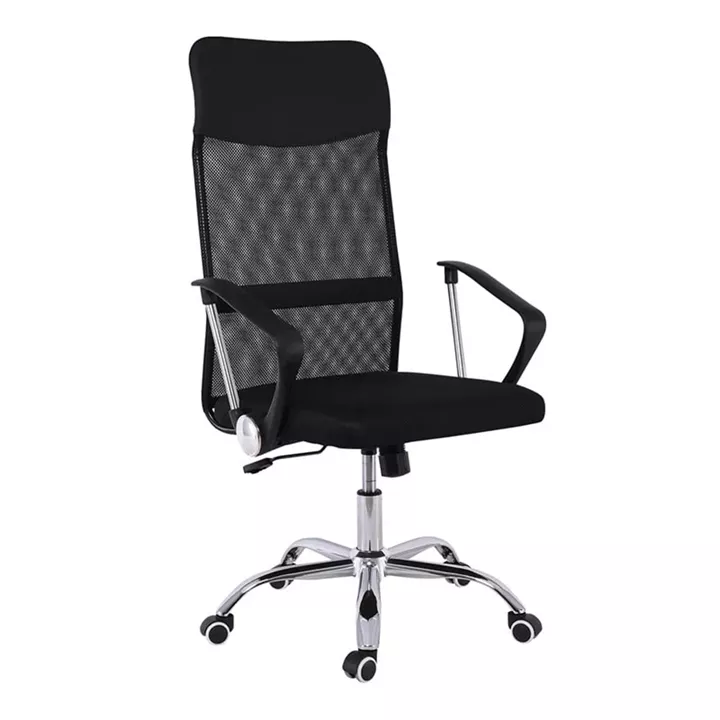 BF2400-W Πολυθρόνα Γραφείου Διευθυντή, Βάση Χρώμιο, Pu Μαύρο, Mesh Μαύρο