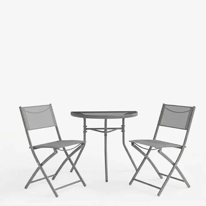 Bion Jeve pakoworld dining 3-piece set anthracite metal frame with champagne textilene 70x40x65cm
