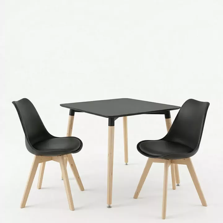 Dining Room with Gaston Chairs and Natali Table black 80x80x76cm Set of 3pcs