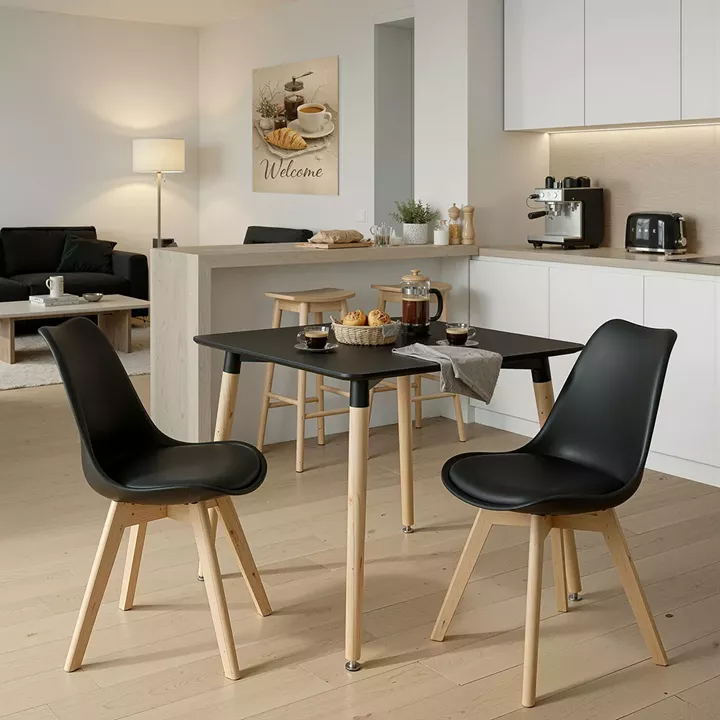 Dining Room with Gaston Chairs and Natali Table black 80x80x76cm Set of 3pcs