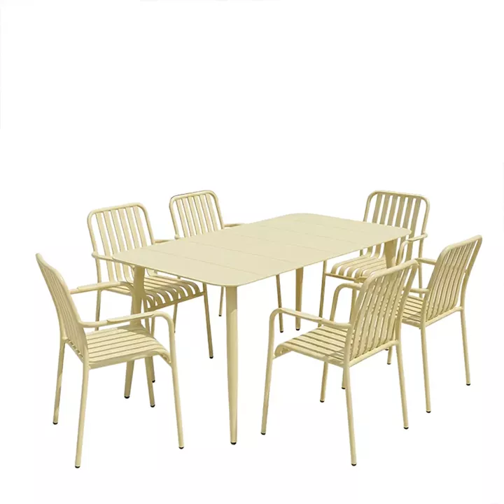 Τραπεζαρία Heven Vista pakoworld σετ 7τεμ σαμπανί αλουμίνιο 120x70x72εκ