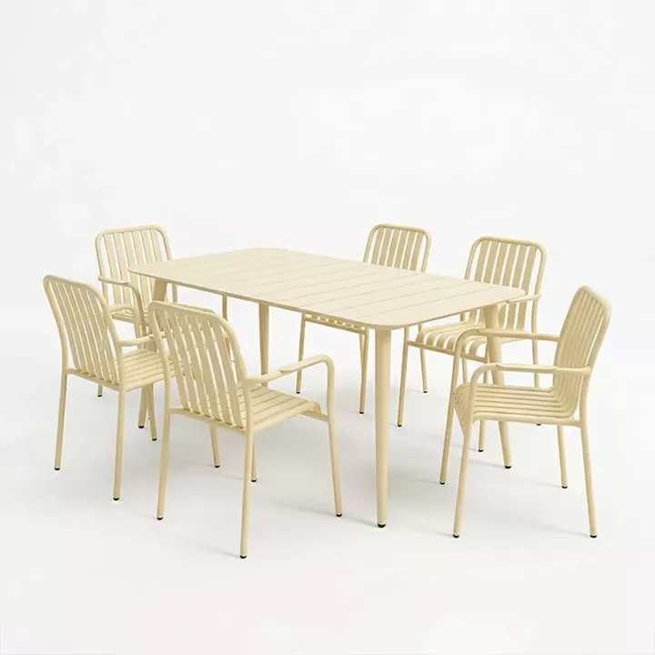 Τραπεζαρία Heven Vista pakoworld σετ 7τεμ σαμπανί αλουμίνιο 150x80x72εκ