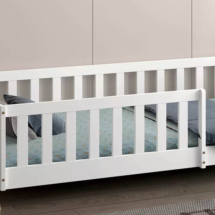 BED FOR KIDS WITH RAILING MUNK HM739.03 t.MONTESSORI-PINE WOOD IN NATURAL-WHITE FOR MATTRESS 190x90cm.
