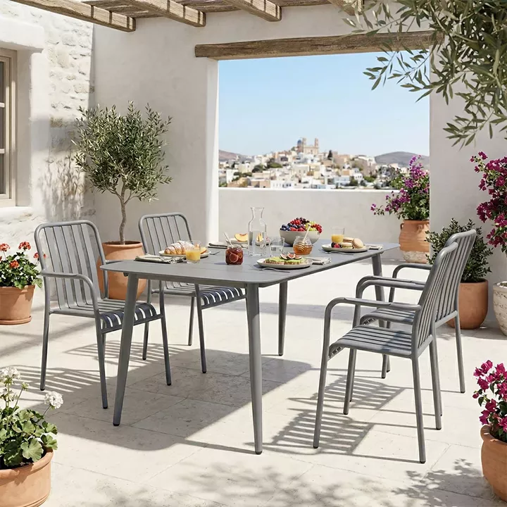 Τραπεζαρία Heven Vista pakoworld σετ 5τεμ ανθρακί αλουμίνιο 150x80x72εκ