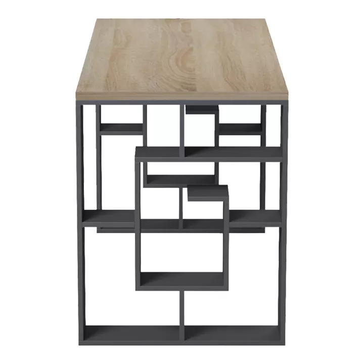 Γραφείο με ραφιέρα Labirent  pakoworld ανθρακί-sonoma 140x60x75εκ