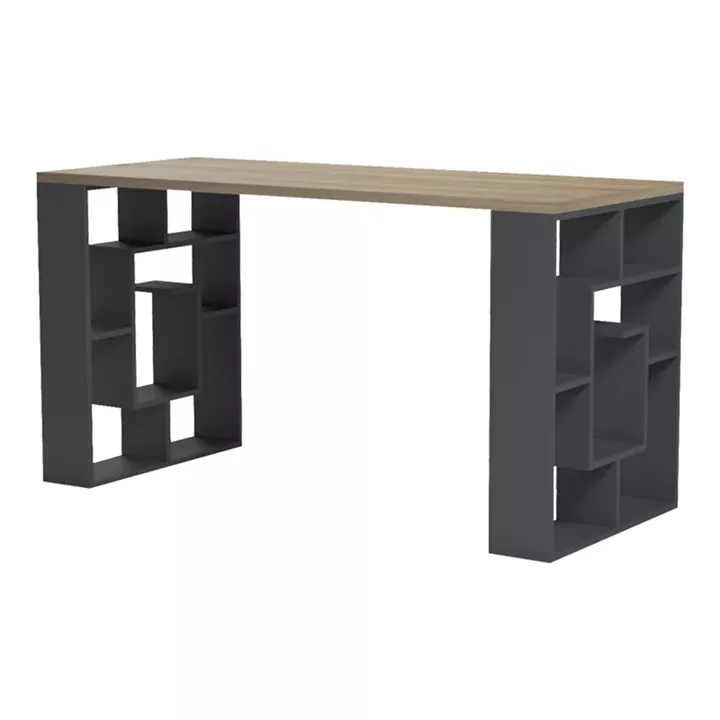 Γραφείο με ραφιέρα Labirent  pakoworld ανθρακί-sonoma 140x60x75εκ