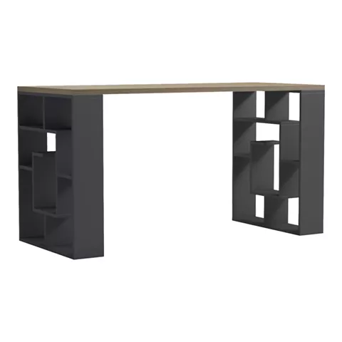 Γραφείο με ραφιέρα Labirent  pakoworld ανθρακί-sonoma 140x60x75εκ