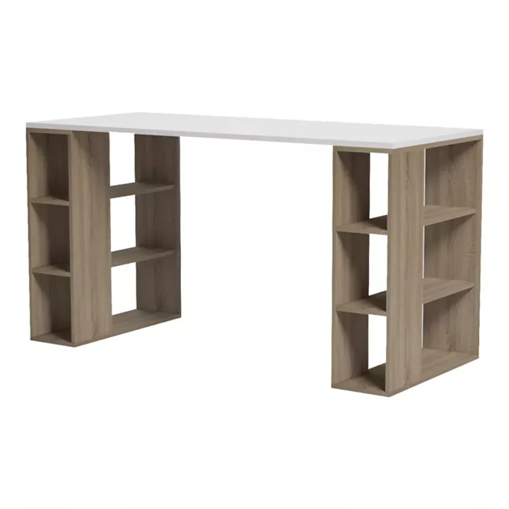 Γραφείο με ραφιέρα  Colmar pakoworld sonoma-λευκό 140x60x75εκ