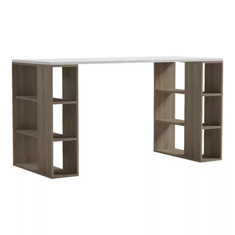 Γραφείο με ραφιέρα  Colmar pakoworld sonoma-λευκό 140x60x75εκ