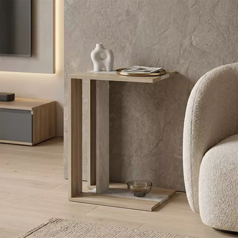 Βοηθητικό τραπέζι Muju pakoworld sonoma- μπεζ οψη μαρμάρου  30x40x55εκ