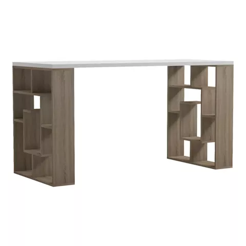 Γραφείο με ραφιέρα Labirent pakoworld sonoma-λευκό 140x60x75εκ