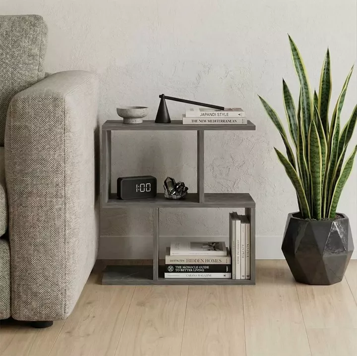 Βοηθητικό τραπέζι-βιβλιοθήκη Wesmol pakoworld ανθρακί όψη μαρμάρου 50x20x50εκ