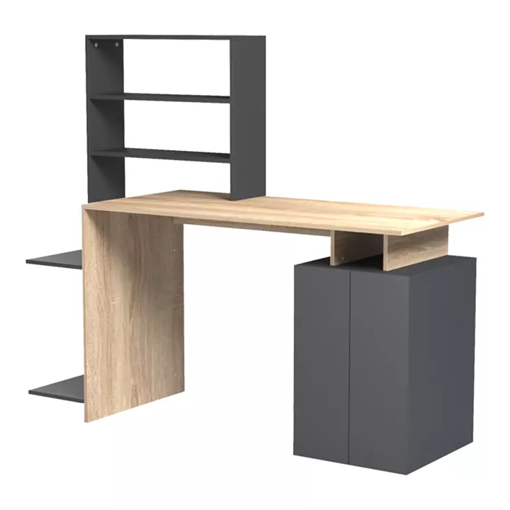 Office desk with a bookshelf and a cabinet Meza pakoworld in sonoma-anthracite 146.3x55x128.8cm