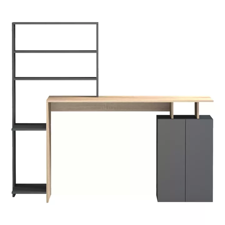 Office desk with a bookshelf and a cabinet Meza pakoworld in sonoma-anthracite 146.3x55x128.8cm