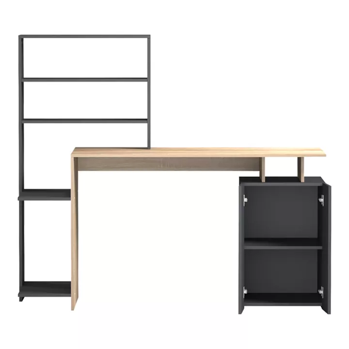 Office desk with a bookshelf and a cabinet Meza pakoworld in sonoma-anthracite 146.3x55x128.8cm