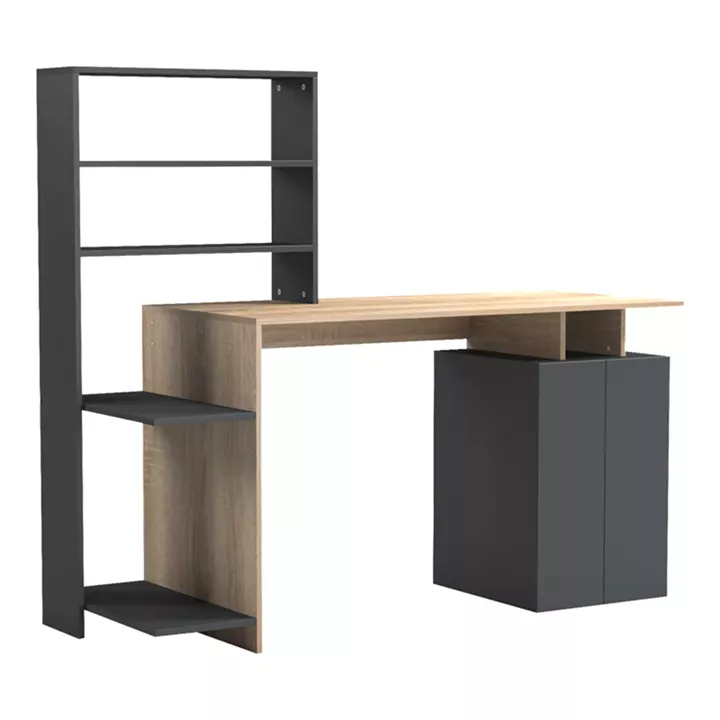 Office desk with a bookshelf and a cabinet Meza pakoworld in sonoma-anthracite 146.3x55x128.8cm