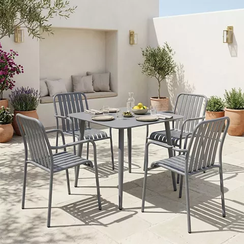 Τραπεζαρία Heven Vista pakoworld σετ 5τεμ ανθρακί αλουμίνιο 80x80x72εκ