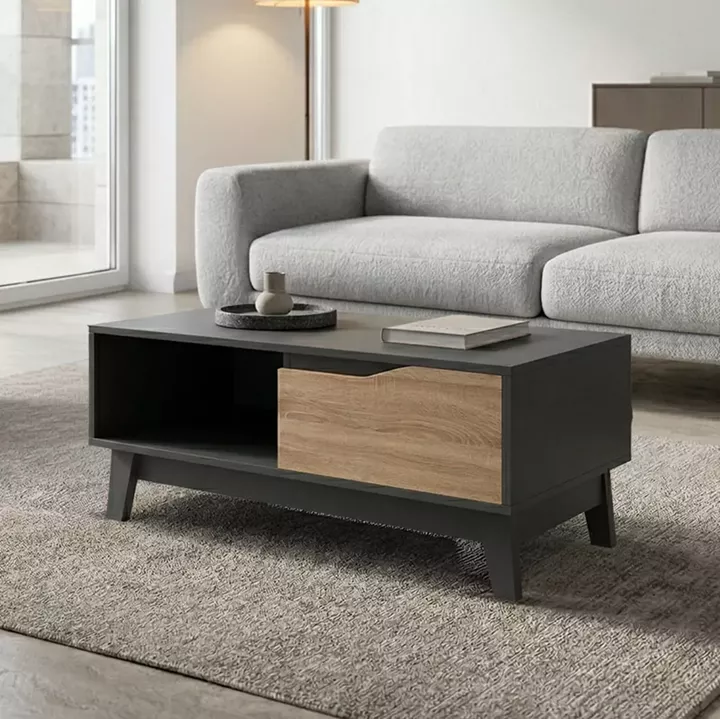 Τραπέζι σαλονιού Judas pakoworld ανθρακί-sonoma 90x45x38.5εκ