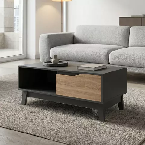 Τραπέζι σαλονιού Judas pakoworld ανθρακί-sonoma 90x45x38.5εκ