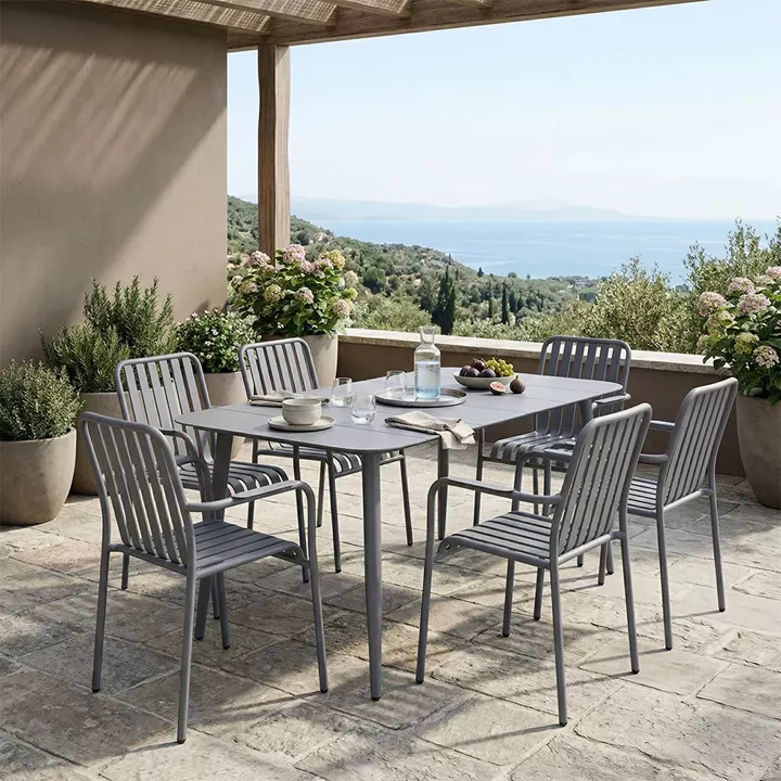 Dining set Heven Vista pakoworld set of 7 pieces anthracite aluminum 150x80x72cm