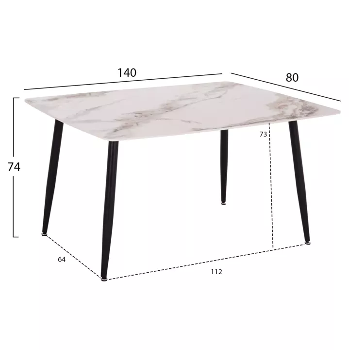 DINING TABLE RAVEN HM18149.04 CERAMIC TOP IN WHITE/BROWN MARBLE LOOK 140x80x74Hcm.
