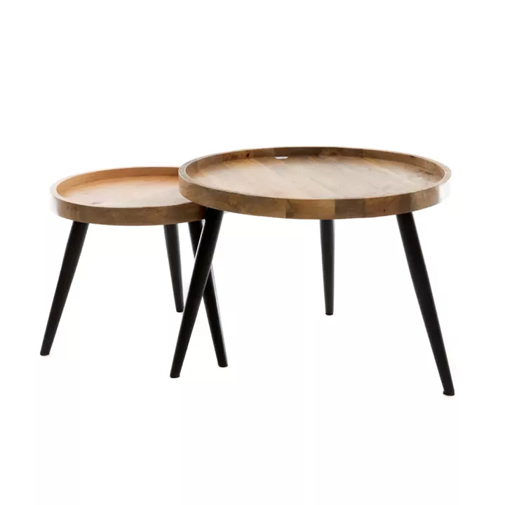 Artekko Τραπεζάκια ζιγκόν σε φυσική απόχρωση στρόγγυλα Σετ/2 (60x60x45)cm (45x45x37)cm