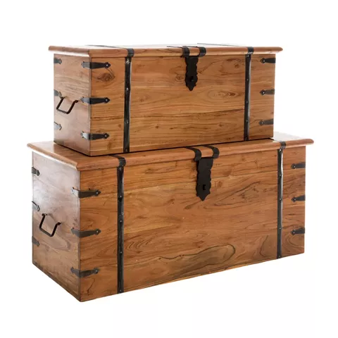 Artekko Μπαούλα ξύλινα σε φυσική απόχρωση Σετ/2 (101x44x46)cm (83x33x36)cm