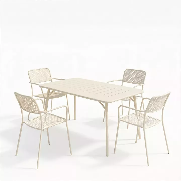 Τραπεζαρία Moraja Federal pakoworld σετ 5τεμ κρεμ μέταλλο 140x80x72εκ