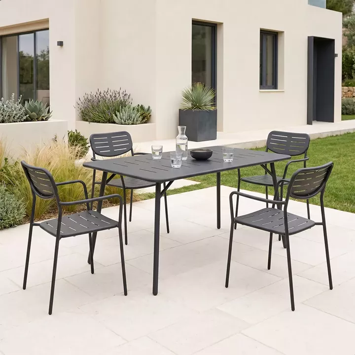 Τραπεζαρία Moraja Deraby pakoworld σετ 5τεμ μαύρο μέταλλο 140x80x72εκ