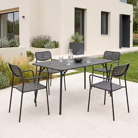 Τραπεζαρία Moraja Deraby pakoworld σετ 5τεμ μαύρο μέταλλο 140x80x72εκ