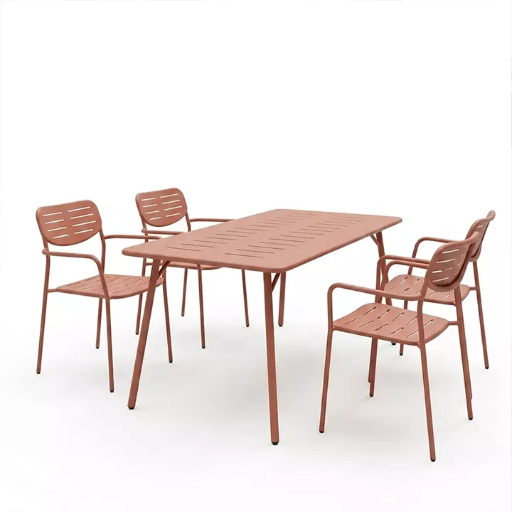 Τραπεζαρία Moraja Deraby pakoworld σετ 5τεμ terracotta μέταλλο 140x80x72εκ