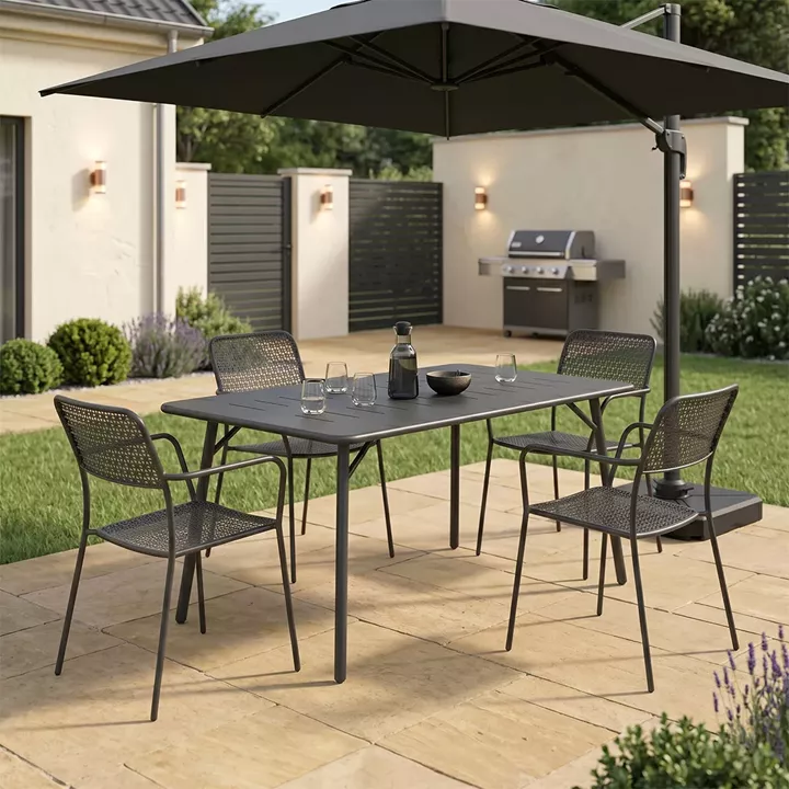 Τραπεζαρία Moraja Federal pakoworld σετ 5τεμ μαύρο μέταλλο 140x80x72εκ