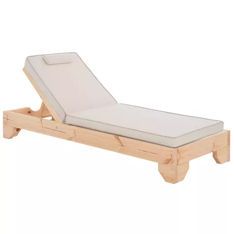 BEACH LOUNGER WITH CUSHION KORINOS HM10777.60T PINE WOOD--TEXTILENE COVER IN CREAM COLOR 79x204x80Hcm.