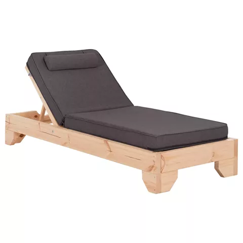 BEACH LOUNGER WITH CUSHION KORINOS HM10778.73 PINE WOOD--OLEFIN COVER IN GREY 79x204x77Hcm.